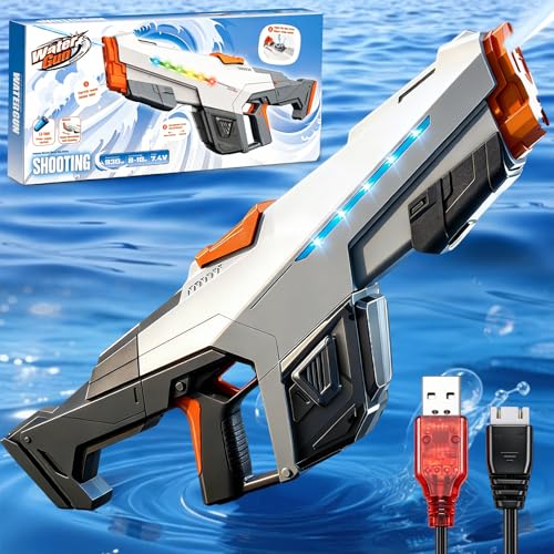 Wasserpistole Elektrisch EIN-Knopf-Automatik Wasserspritzpistole Wasserpistole Große Reichweite mit Licht Automatische Wasserpistole ostergeschenker für Erwachsene (Grau)