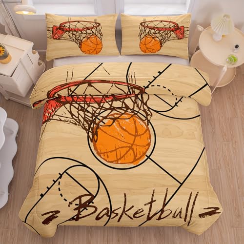 Image of Peopleareok Basketball Comforter Set Full(79x90 Inch), 3D Printed Basketball Theme Comforter, Boys Sport Bedding, 3 Pieces Soft Microfiber Bedding Set for Boys Kids with 2 Pillowcases