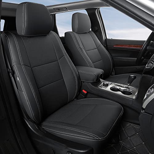 Image of GIANT PANDA Full Set Car Seat Covers Custom Fit Jeep Grand Cherokee 2011 2012 2013 2014 2015 2016 2017 2018 2019 2020 2021, Faux Leather - (Black)