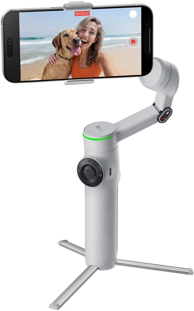 Insta360 Flow 2 PRO Gimbal Stabilizer for Smartphone, AI-Powered Tracking, 3-Axis Stabilization, Built-in Tripod, Portable & Foldable, Deep Track 4.0 Auto Tracking Phone Stabilizer Creator - White