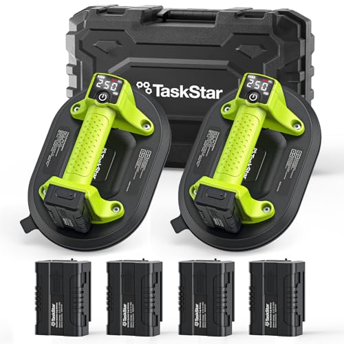 Taskstar Akku Saugheber für Fliesen 25cm Elektrischer Vakuumheber mit 4x 3000mAh Akku LCD-Anzeige Plattenheber Vakuum Saugnäpfe für Glas Terrassenplatten