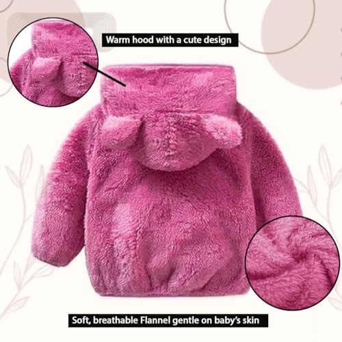 Image of Baby Teddy Bear Ear Soft Flannel Long Sleeve Hoodie & Leggings Unisex All Season Clothing Set For Baby Boys And Baby Girls
