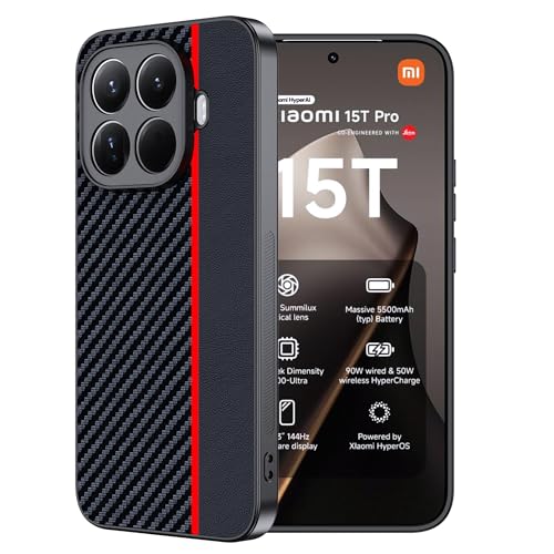 FDHYFGDY Hülle für Xiaomi 15T Pro Schutzhülle Case – Wasserdicht und Stoßfest – Handyhülle aus Carbonfaser Kompatible Xiaomi 15T Pro Case-Rot und Schwarz