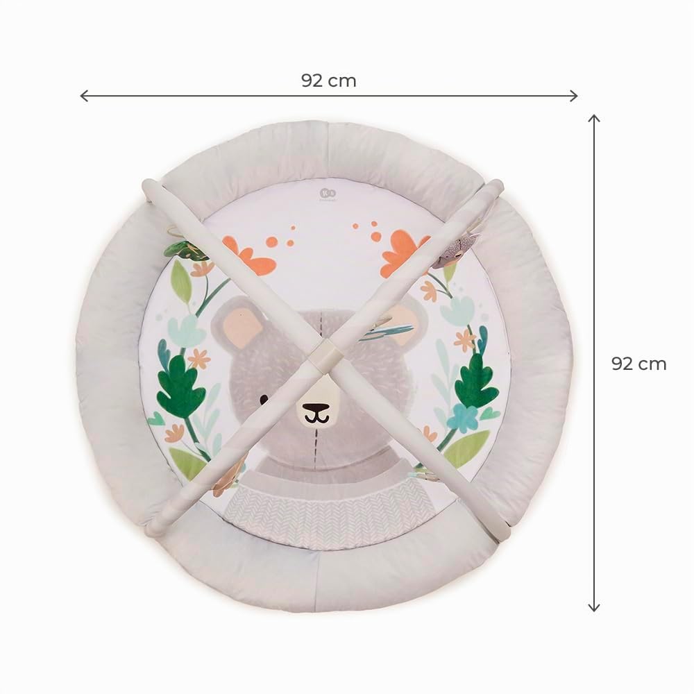 Kinderkraft COZYPLAY Tapis d'Éveil pour Bébé, avec Jouets d'activation, Tapis en Peluche, Lavable en Machine, Facile à Ranger, 2 Arceaux Souples, Gris