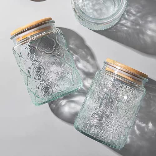 Image of ANSQU 2 Pack Vintage Glass Jars with Lids, Airtight Coffee Storage Jars | Glass Food Storage Containers, Kitchen Canister Set for Coffee Tea Sugar Candy Cookie, Decorative Mason Jars, Cute Jars