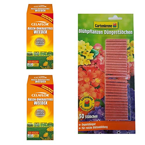 Preisvergleich Produktbild 2 x 400 ml Rasen Unkrautfrei WEEDEX + 30er Düngestäbchen