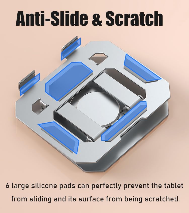 Miniatura 6 de Soporte de tableta giratorio de 360 doble para escritorio con base de acero al carbono, soporte para tableta de mesa con doble varilla ajustable