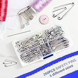 Sicherheitsnadeln 260 Stück 5 Größen NäHzubehöRstifte Aus Vernickeltem Stahl für Handwerk Pinning Säumen Dressmaking Nähen Sicherheitsnadel Set (260, Silber)