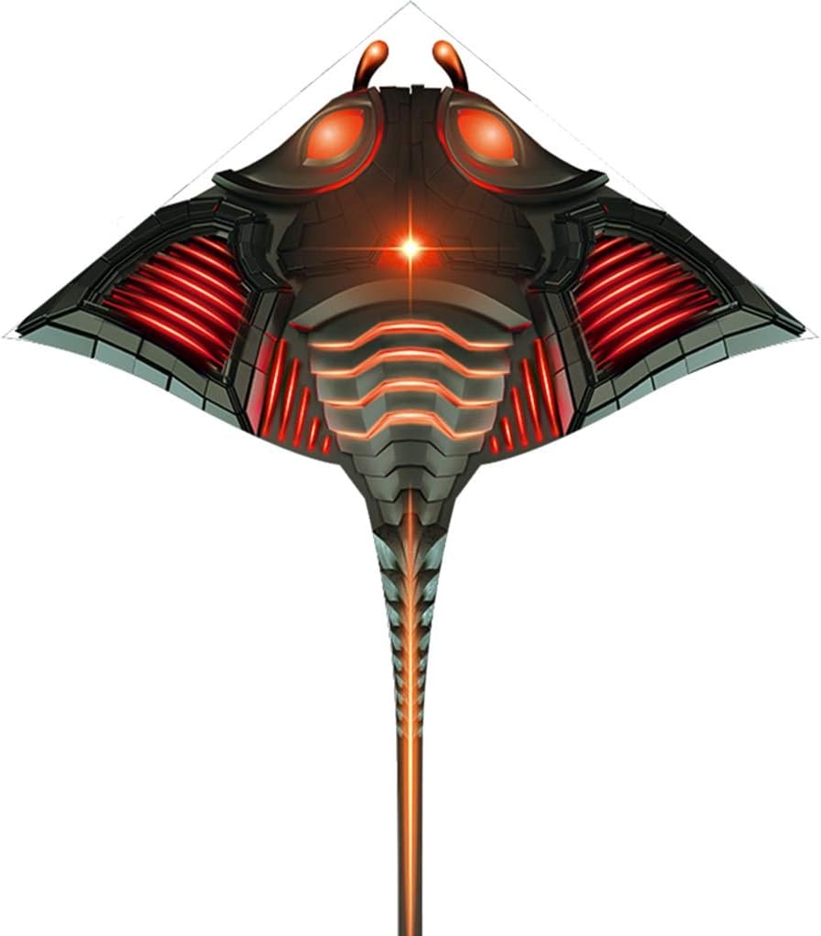 Boys Kite Creative Cartoon Devil Fish Kite Outdoor Park Aerial Sea Life Flying Toys Easy to Fly in the Breeze Birthday Gift (Color: Green Size: 4.9ft+853ft line) (Black 4.9ft+328ft line)