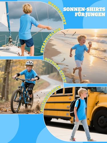 Jungen UV Shirt Rashguard UPF 50+ Schwimmshirt Kinder Badeshirt Rundkragen Bademode Trocknend (Himmelblau,10-12 Jahre)