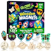 JOYIN 12 Wooden Magnet Creativity Arts & Crafts Painting Kit for Kids, Decorate Your Own Painting Gift for Easter Basket Stuffers, Birthday Parties and Family Crafts, Party Favors for Boys Girls