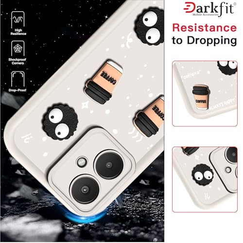 Image of Back Case Cover Compatible with Mi Redmi 13C 5G | Cute Fun Cartoon Ball 3D Coffee Silicone Case | Body Protection | Camera Protection | Shock Proof | Color White | Pack of 1