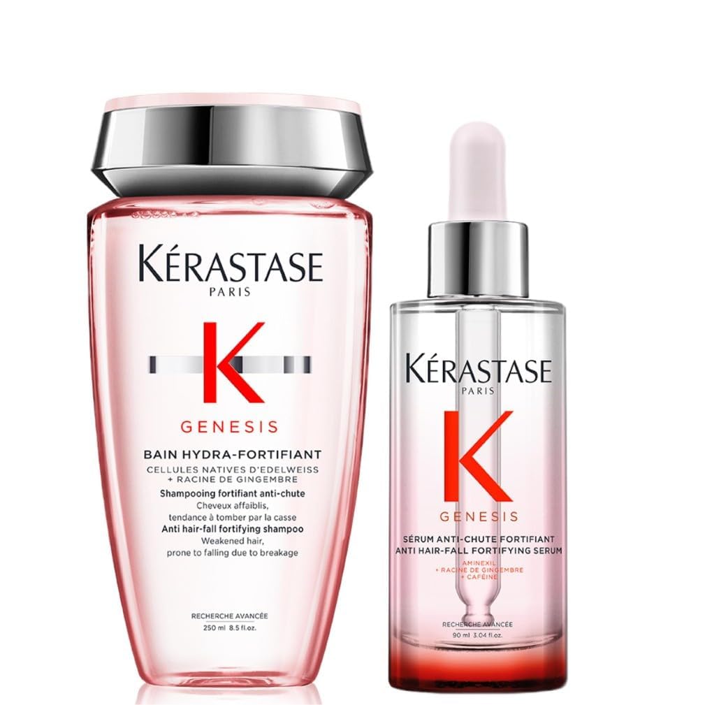 Kérastase Genesis, Rutina Anticaída y Fortificante con Champú Bain Hydra-Fortifiant 250 ml y Sérum Anti-Chute Fortifiant 90 ml, Para Pelo Fino o Frágil, Normal o Mixto