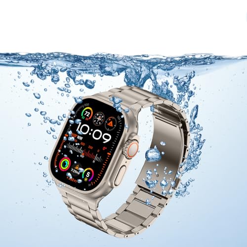 Image of Anlinser Metal Bands Compatible with Apple Watch Band 49mm 46mm 45mm 44mm 42mm for Women Men, Stainless Steel Business Strap for iWatch Ultra 3 /2 /1 SE Series 11 10 9 8 7 6-1 (Titanium)
