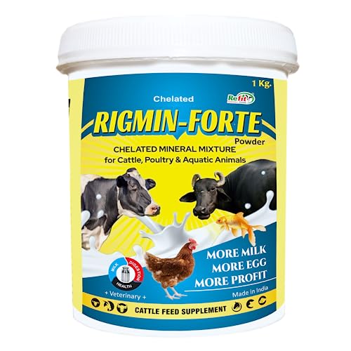 REFIT ANIMAL CARE Chelated Mineral Mixture for Cow Buffalo Goat Pig Calf Sheep Hen Chicks Broilers Poultry Cattle Livestock Animals, Increase Milk Production & Enhance Growth (1kg) Rigmin-Forte