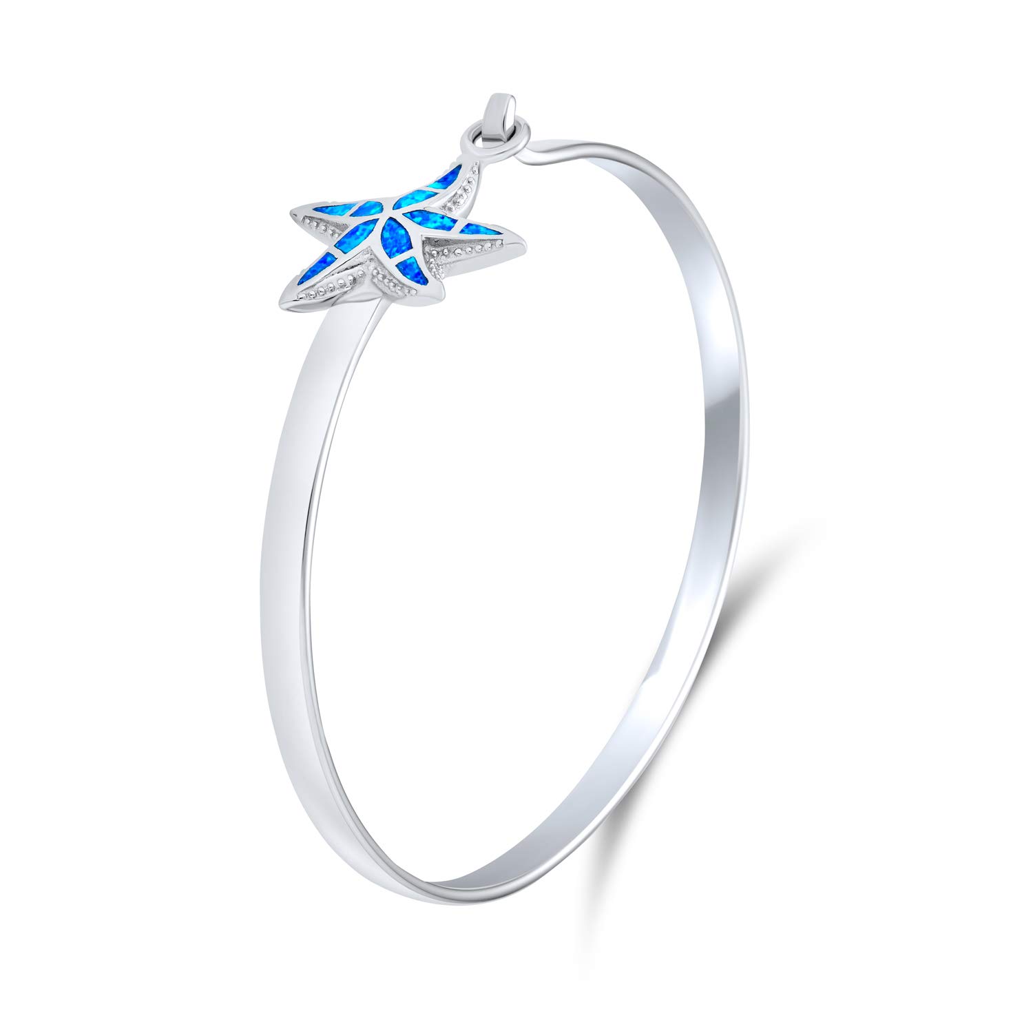 Bling Jewelry Brazalete Náutico de Estrella de Mar con Ópalo Azul para Mujeres Pulido en Plata de Ley .925
