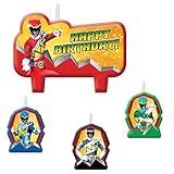 Amscan Power Rangers Dino Charge Birthday Party Molded Candle Set (4 Piece), Red/Black/Green/Blue