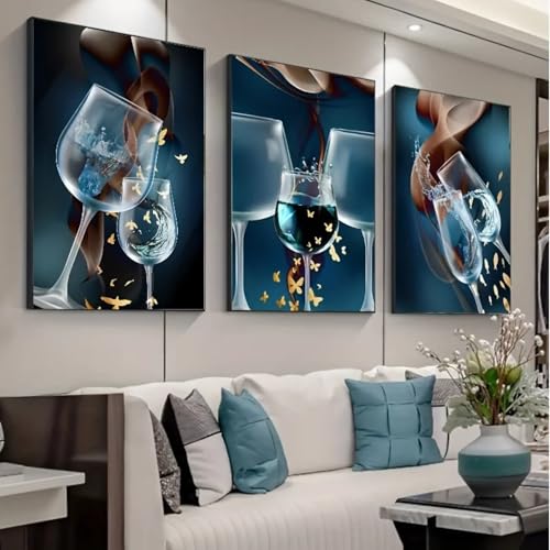 Tableau pour salon impression sur toile verre à vin moderne décoration murale triptyque