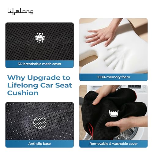 Image of Lifelong Car Seat Cushion for Driving | 100% Memory Foam Sciatica & Tailbone Pain Relief | Orthopedic Pillow with Non-Slip Base, Washable Cover | Office Chair & Truck Compatible (LLCC13)