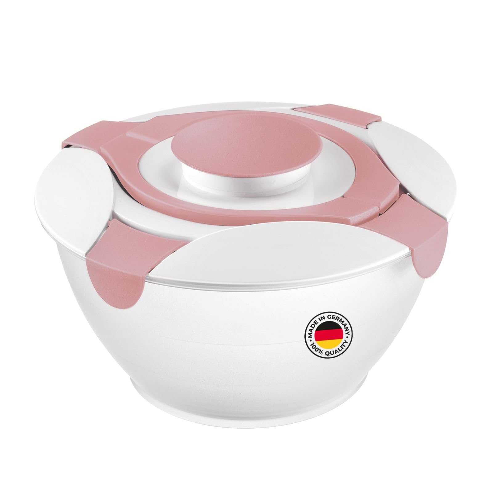 Westmark Salad Butler Bowl with Handles and Dressing Container, Volume: 6.5 litres, Plastic, Praktika, Transparent/White/Pink, 2422227P