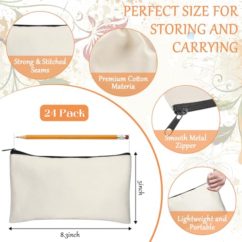 Image of Legigo Blank Canvas Makeup Bag- Bulk Cosmetic Bags with Zipper, Multipurpose Canvas Zipper Pencil Case Pouch, Travel Toiletry Pouch, DIY Craft Gift Bags for Women Girls, 24pack Beige