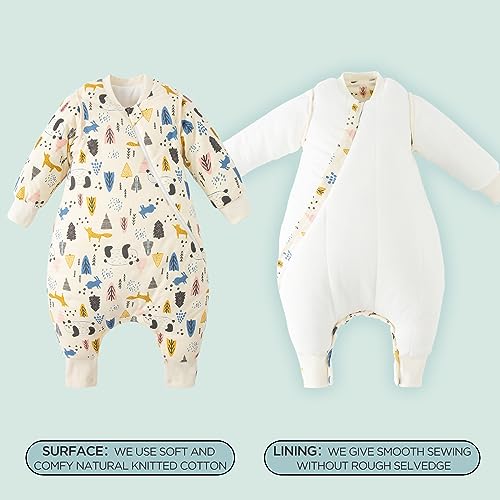 Image of Duomiaomiao 3.5 TOG Toddler Sleep Bag 12-24 Months 100% Cotton Winter Side Open Zipper Baby Sleep Sack with Feet, Warm Toddler Wearable Blanket