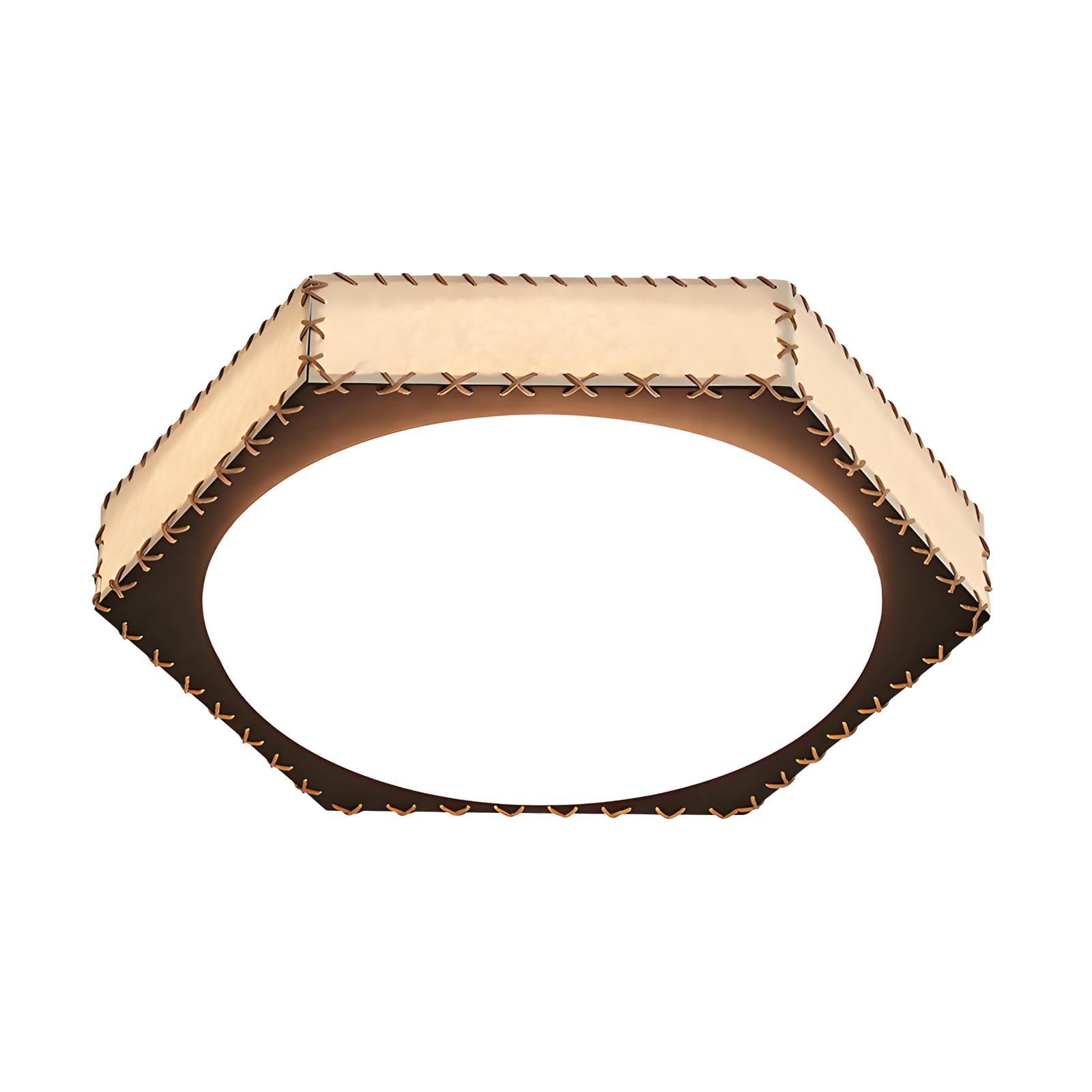 YNVIOZM Mid-Century LED Ceiling Light, 21.6" Retro Hexagon Flush Mount Ceiling Lamp, 48W Fabric Lighting Fixtures, 3-in-1 Color Temperature Dimmable for Bedroom Laundry Room Hallway