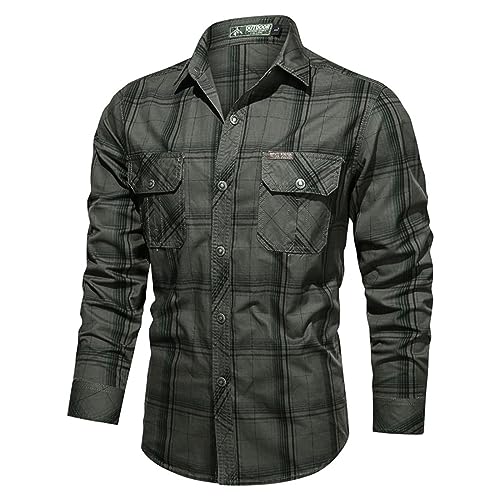 Mens Tactical Shirts Long Sleeve Military Button Up Snap Work Shirt with Pockets Big Tall Slim Fit Western Tops Camo