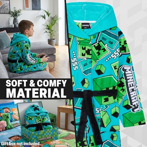 Get Trend Minecraft Flauschiger Bademantel Kinder Jungen, 7-14 Jahre, Creeper Morgenmantel, Gamer Geschenke für Jungs (11-12 Jahre, Blau Minecraft)