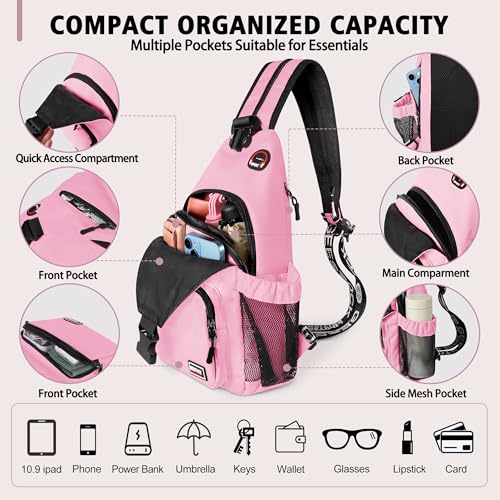 Image of Geestock Convertible Sling Bag for Women Men, Lightweight Crossbody Backpack Daypack Chest Bag Fit 10.9 inch Tablet for Travel, Sport, Hiking & Commute, Pink, 8.27inx3.94inx13.39in
