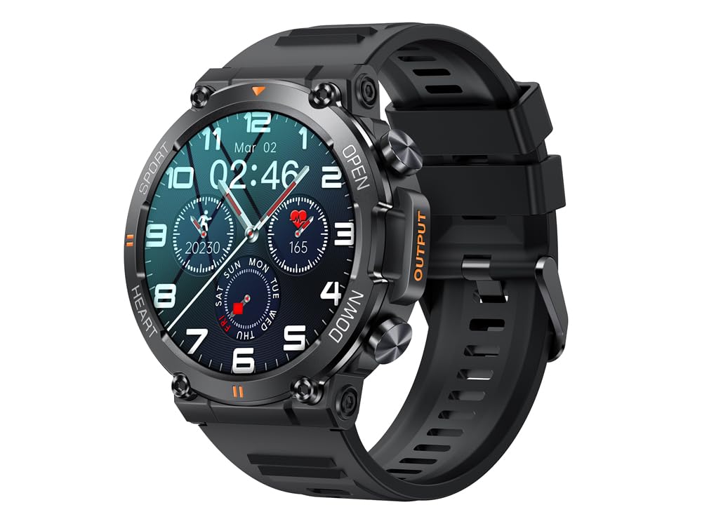 EKO ! Montre Connectée Appel Bluetooth, Smartwatch, Montre Sport, Podomètre, écran 1,39" HD, Moniteur Sommeil Cardiofréquencemètre Tension Artérielle SpO2 (Noir)