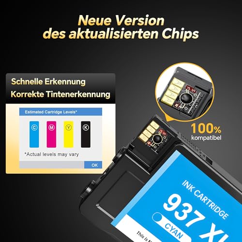Nestink 937xl 【Mit Chip-Upgrade】 937e Druckerpatronen (1 Schwarz + 3 Farben) Ersatz für hp 937 XL Multipack Kompatibel mit HP Officejet pro 9730e 9720e 9122e 9125e 9110b 9135e 9130b 9132e 9120e 9117b