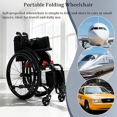Ultralight Portable Aluminum Wheelchair, Folding Self-propelled Manual Sports Chair, with Handbrakes,Quick Release Rear Wheels(A,42cm/16.5in Seat)