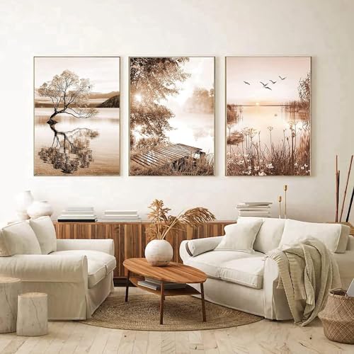 Poster de paysage végétal beige triptyque moderne 40x60cm pour bureau - 3