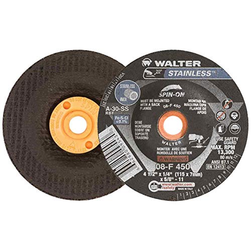 Walter 08F450 4-1/2x1/4x5/8-11 STAINLESS Spin-On Superior Contaminant Free Cutting Grinding Wheels Type 27S, 20 pack