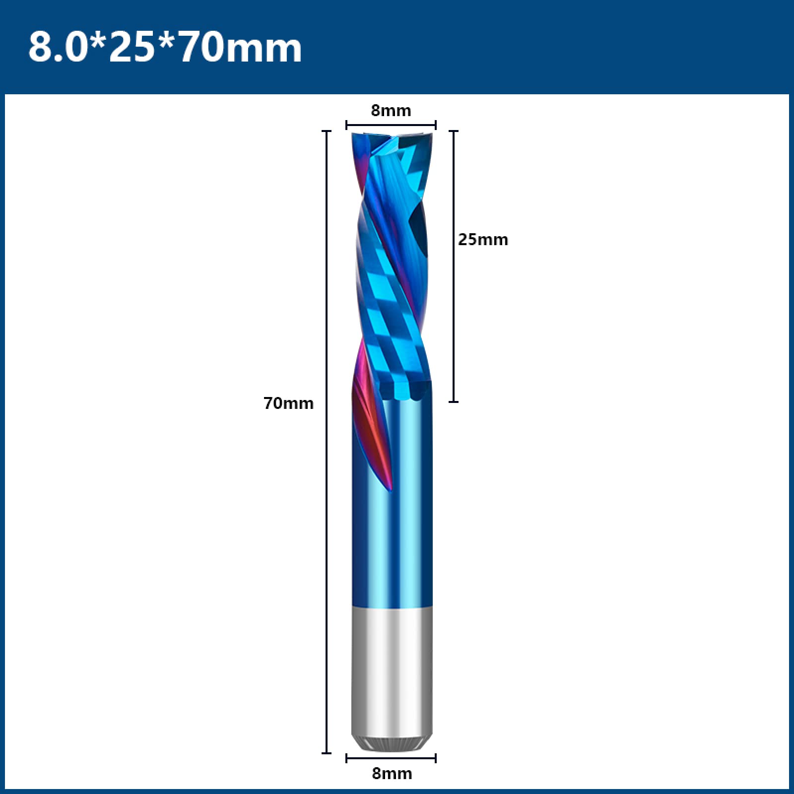1pc Fresa A Compressione 3.175/4/6/8mm Gambo Lavorazione Del Legno UP DOWN Cut Router Di CNC Bit Due Flauti Spirale Strumento Di Fresatura In Metallo Duro,8x25x70L