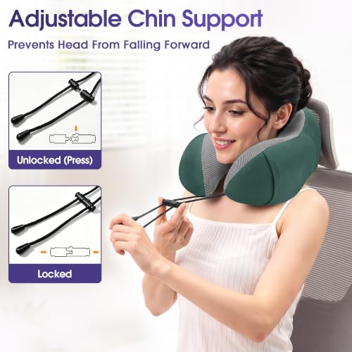 Image of CloudBliss Travel Pillow for Airplane, Memory Foam Neck Pillow for Travel, Compact Flight Pillow with Eye Mask, Earplugs, Carry Bag,Travel Neck Pillow for Long Flight Sleep, Plane Accessories, Green