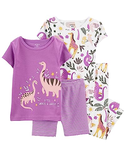 Carter's Toddler Girls 4pc Cotton Snug Pajamas PJs Set (Purple/Snooze A Saurus, 4T)