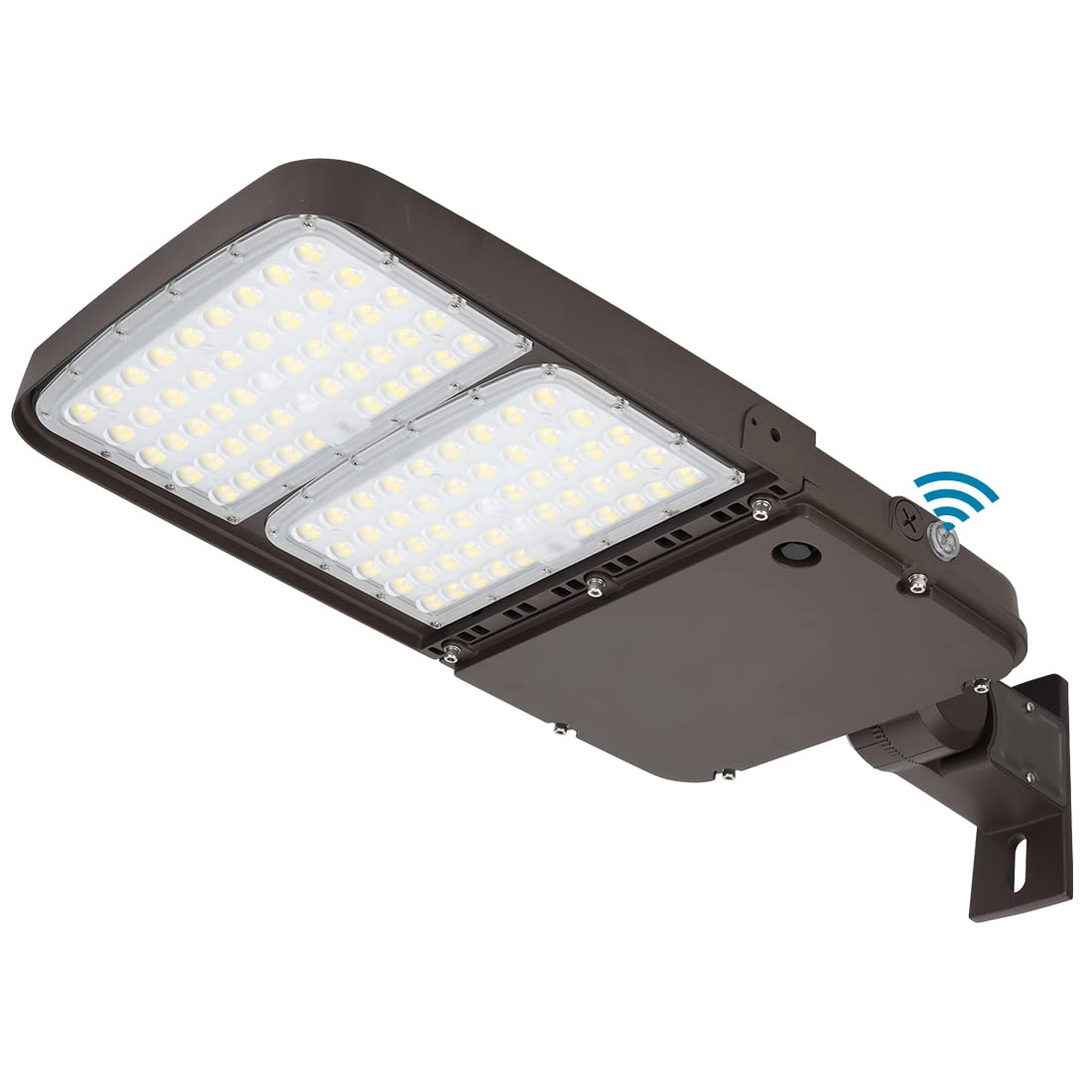 Xbuyee 300W LED Parking Lot Light with Dusk to Dawn Photocell, Outdoor Dimmable LED Shoebox Pole Lights with Arm Mount, 130LM/W 39000LM 5000K 100-277V IP65, Power Selectable (300W/240W/200W) ETL