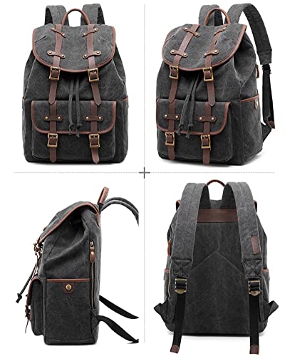 Canvas Travel Shoulder Backpack Vintage Men's and Women's Mountaineering Hiking Bag Casual Large Capacity Sports Bag Coffee,Grey4