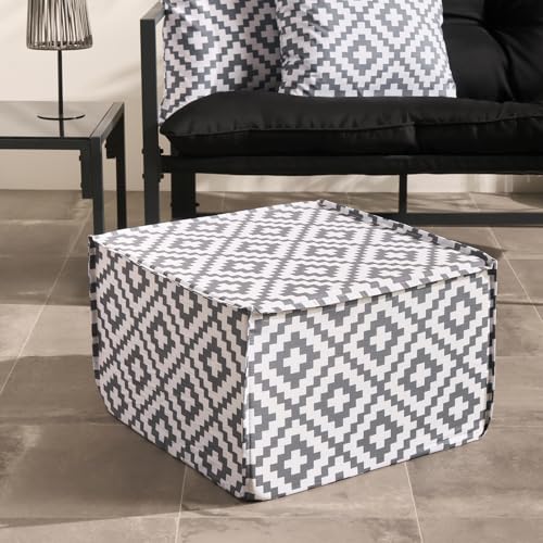 OHS Geometric Garden Pouffe Outdoor Indoor Foot Stool Garden Furniture Portable Filled Cube Chair Pouffe Footstool Outdoor Ottoman Foot Rest for Patio Balcony Home Decor Grey