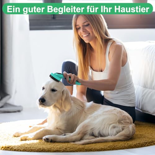 WOPQAEM Hundebürste für Hunde und Katzen, selbstreinigend, Katzenbürste für Unterwolle und loses Fell, ideal für Lang- und Kurzhaar, sanft zur Haut, reduziert Haaren, Fellpflege Bürste, Grün
