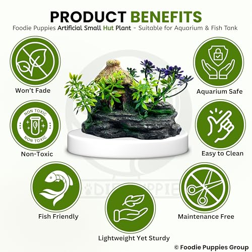 Image of Foodie Puppies Aquarium Plastic Plant with Resin Base Decor - (Small Hut Plant, 11 x 5 x 9 cm) for Fish Tank Ornament Accessories, Freshwater & Saltwater Natural Looking Artificial Plant