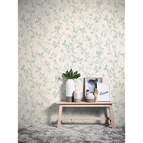 Papel Pintado Flores Hygge Verde Gris Crema Cover