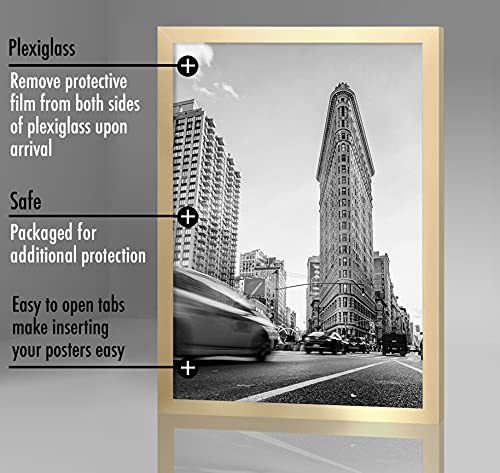 Americanflat 24x36 Poster Frame with Polished Plexiglass - Gold Picture Frame - Wide Photo Frames Made of Engineered Wood for Vertical or Horizontal Wall Display - Epic Collection - Gold