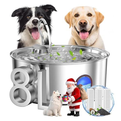 Kittyspout Fontaine à Eau pour Chien Fontaine à Boire pour Chiens, 8L/270 oz Fontaine Grande pour Chiens/Chat Fontaine à Boire en Argent