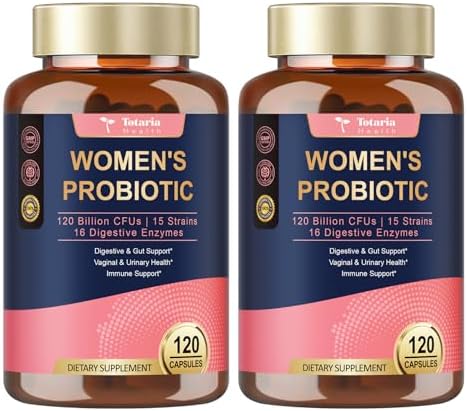 Totaria (2 Packs) Probiotics for Women, 120 Billion Women Probiotic, Digestive Enzymes & Prebiotics, with Akkermansia, Cranberry, D-Mannose, for Gut, Urinary, Immune, PH Balance, 240 Vegan Capules