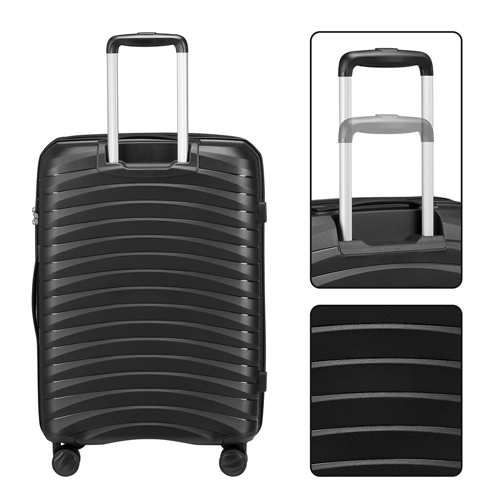 Set 4 Valigie Rigide con Beauty Case in Polipropilene Ultra Resistente agli Urti, Trolley Manico Telescopico e Ruote Easy Roll, Serratura Codice Rinforzata e Design Moderno (Nero)