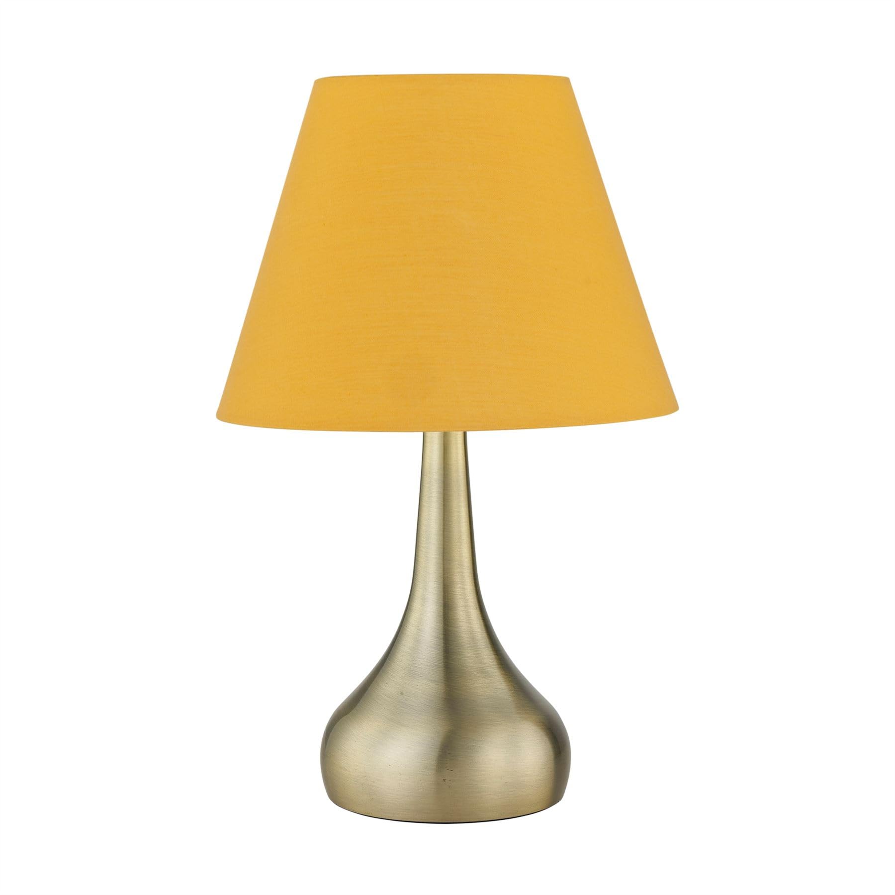 Firstchoicelighting Antique Brass & Ochre Antique Brass Touch Operated Table Lamp Or Bedside Light, Modern Design, Height 33Cm, Ochre Yellow Shade, Led Compatible