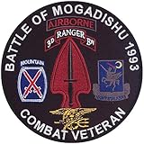 Bayonet Design - Battle of Mogadishu Novelty Embroidered Patch (White Lettering) Somalia - Intended for Veterans 10th Infantry Mountain Div, 3-75 Rangers, 160th SOAR - Size 5 1/2 in.